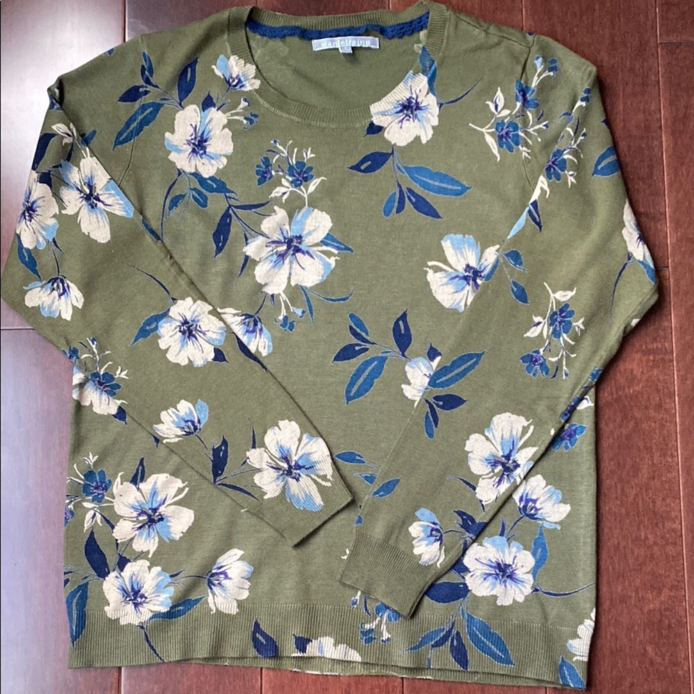 Daniel Rainn Green Floral Crew Neck Sweater